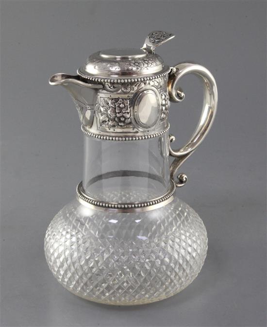 A Victorian silver mounted cut glass claret jug by W & G Sissons, 21cm.